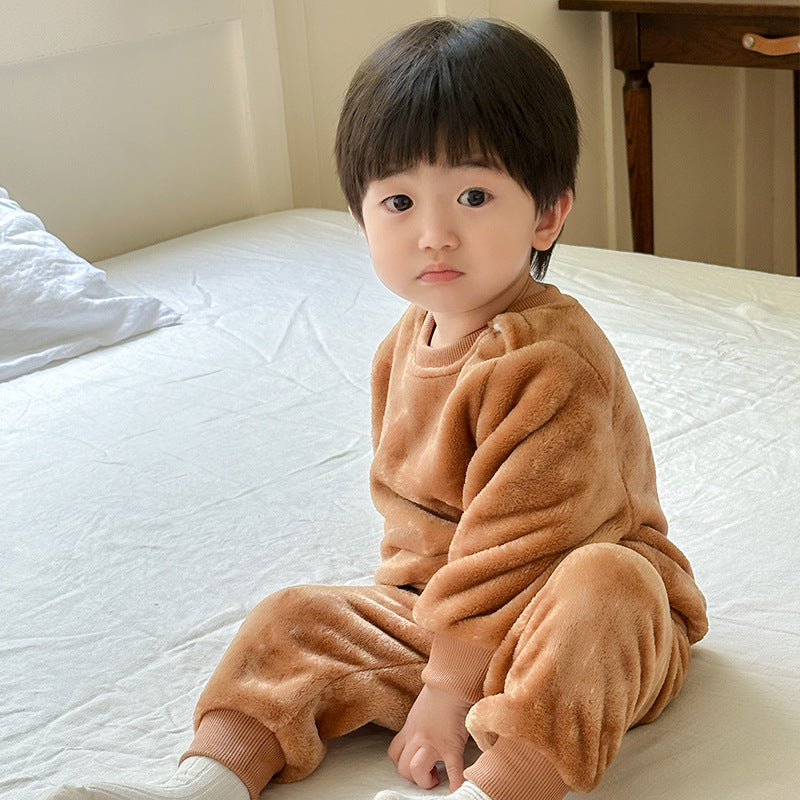 Costume pour enfants Automne et hiver Garçons et filles Pyjama thermique doublé de polaire