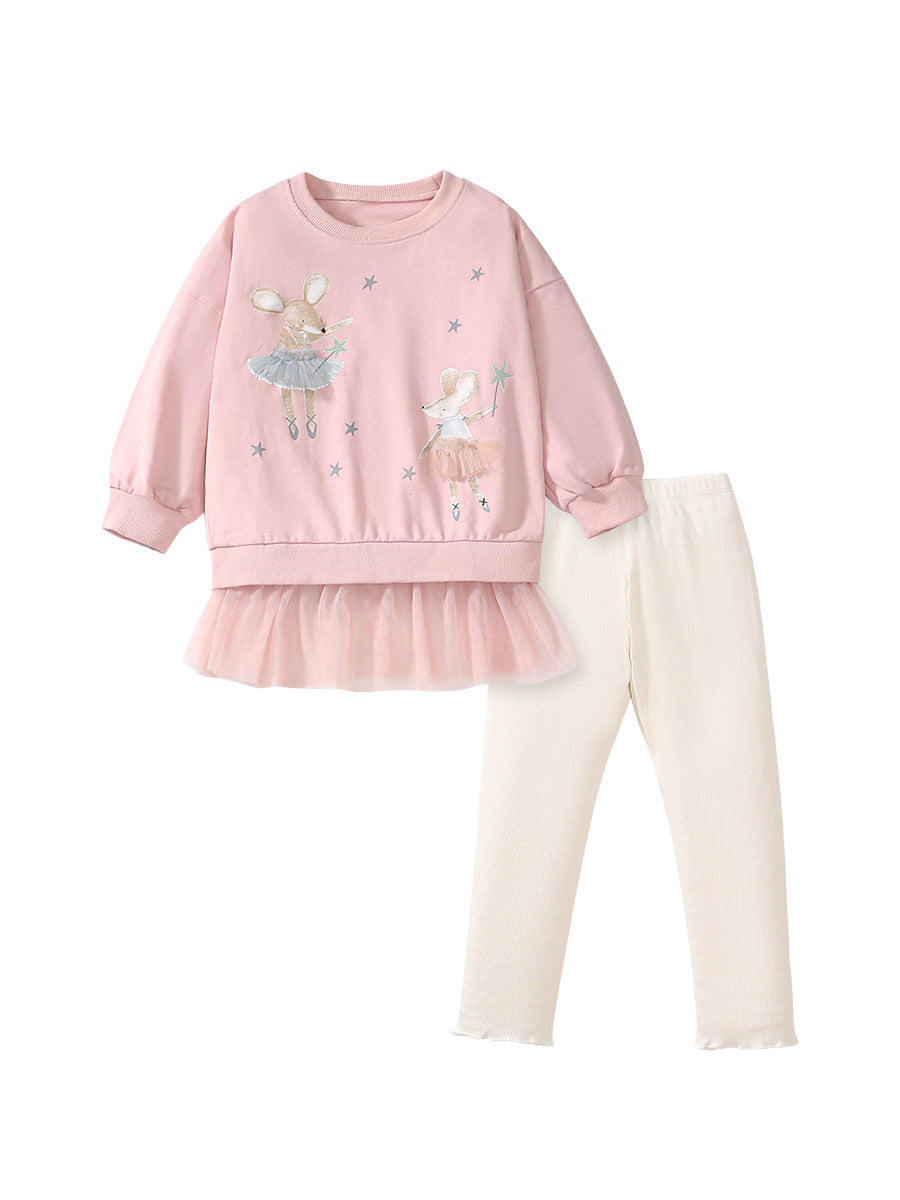 Filles Long Sleeve Top and Pantalons Set - Casual Confortable deux pièces Outfit pour les enfants Daily W