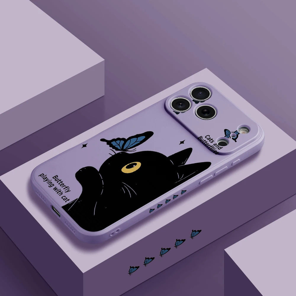 Étui de téléphone tout inclus en silicone papillon et chat