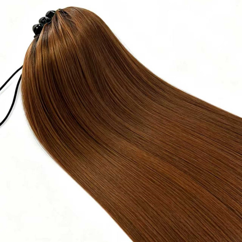 Droite Poneytail Extension Drawstring Ombre Brown LongClip-in Coiffure pour les femmes noires S