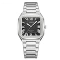 Montre Quartz à l'épreuve de l'eau carrée simple homme avec chiffres romains et bande d'acier mode