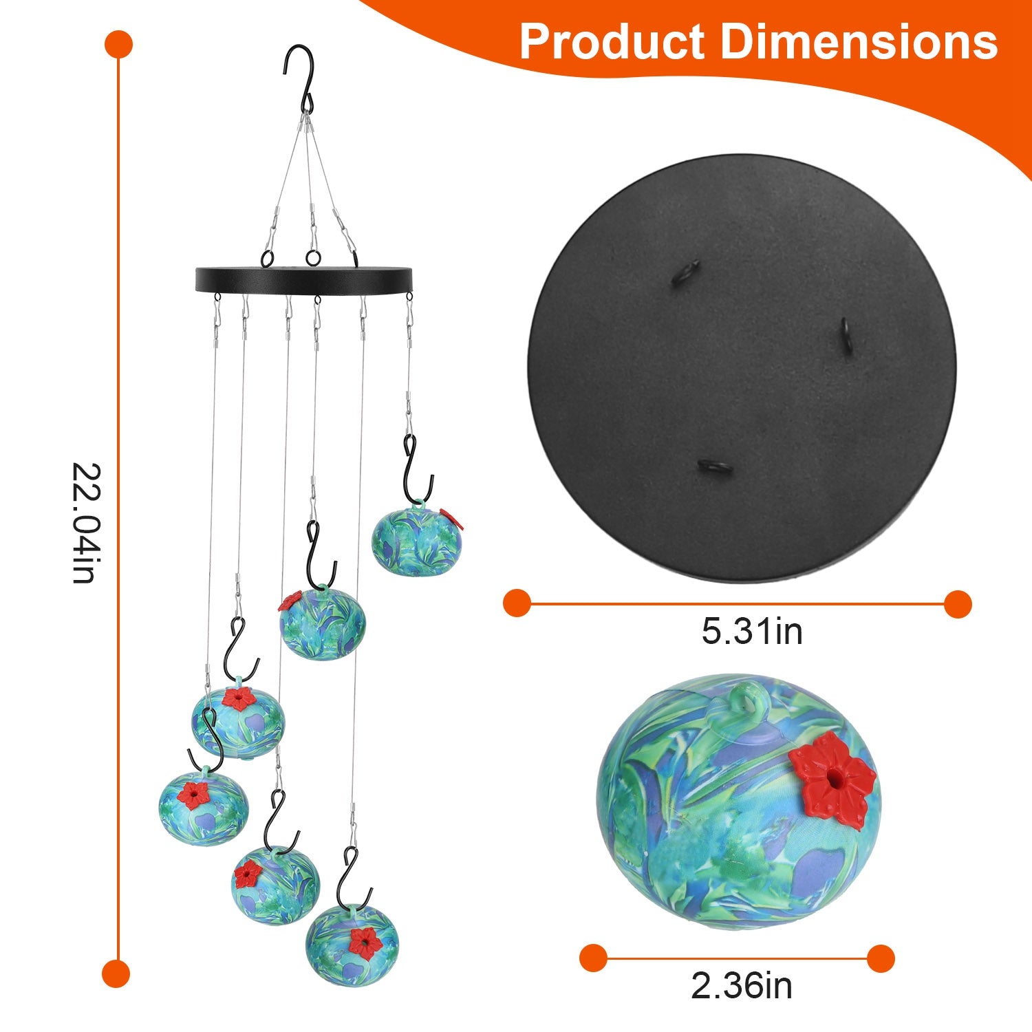 1Pc Wind Chimes Humming Bird Feeder Fourmi et Bee Proof Outdoor Hanging Hummingbird Feeder F