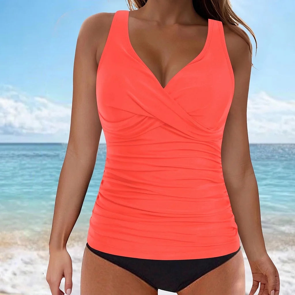 Haut de maillot de bain Crossover col V avec paillettes réglables