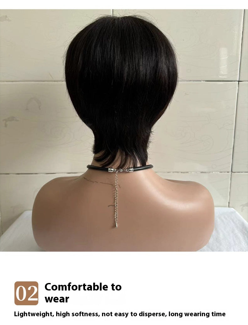 Perruque droite courte femme tête courte couverture cheveux réels humains
