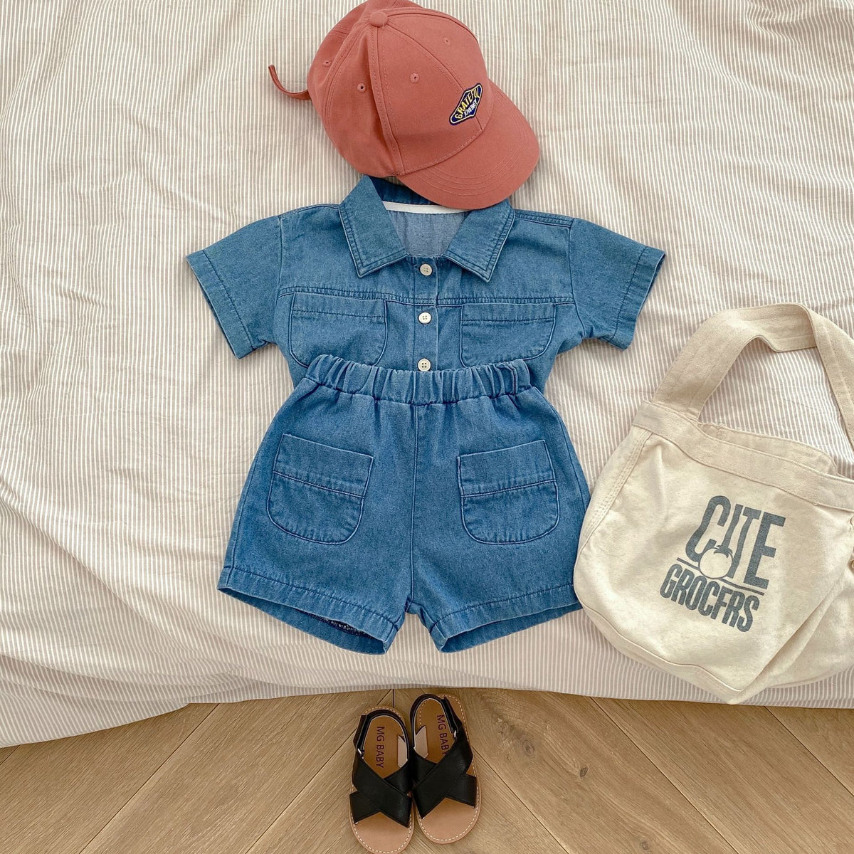Denim Short Sleeve Pocket Top Boy shorts Baby Boy Suit