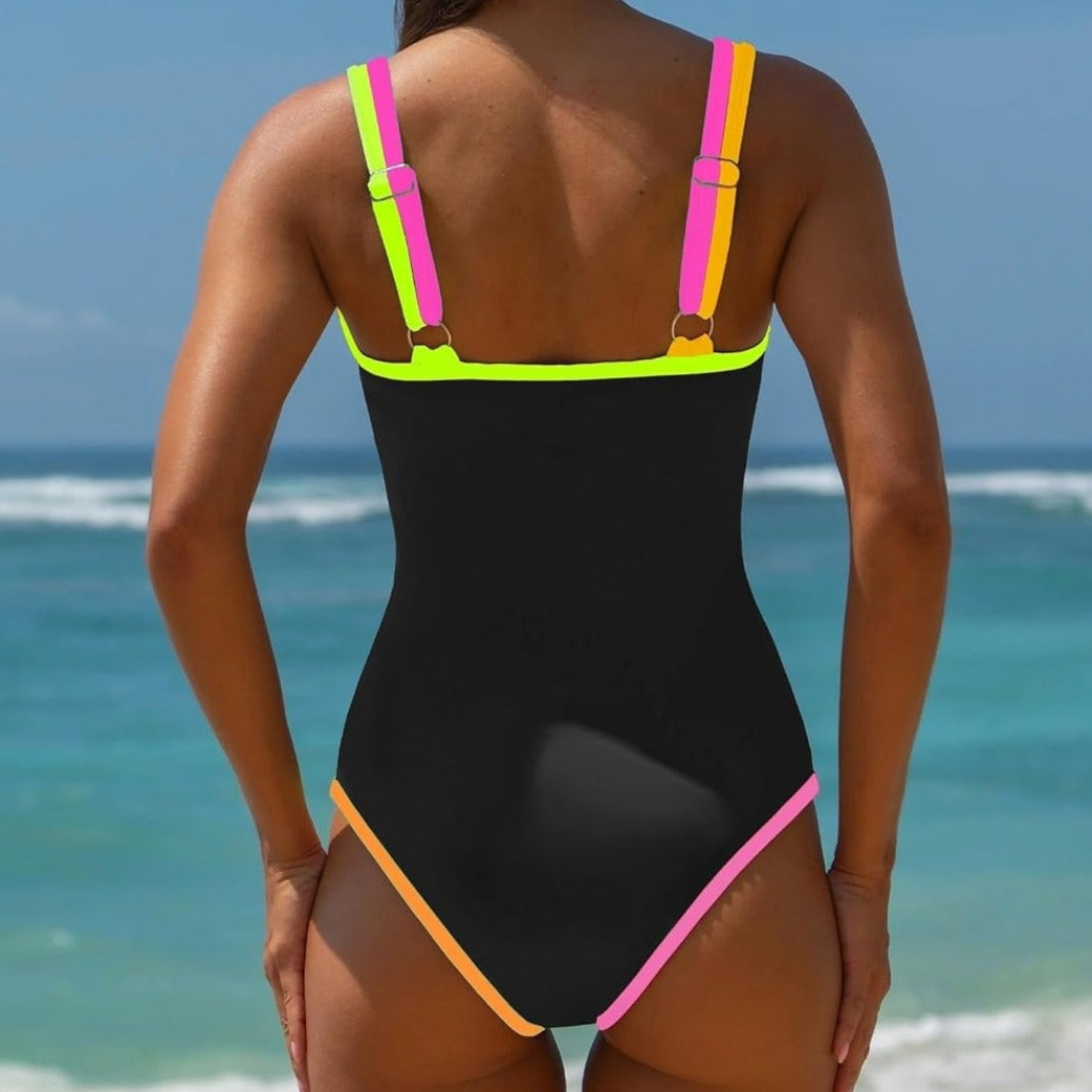 Women's Slimming Color-Block Bodycon Swimsuit