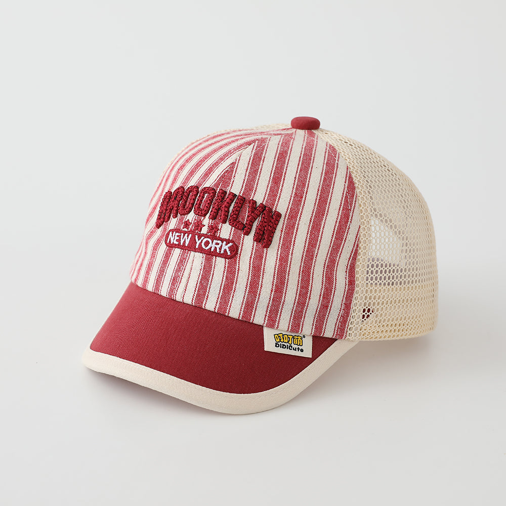 Summer Baby Vertical-striped Mesh Patchwork Brodé YORK Casquette de baseball pour Park Playtim