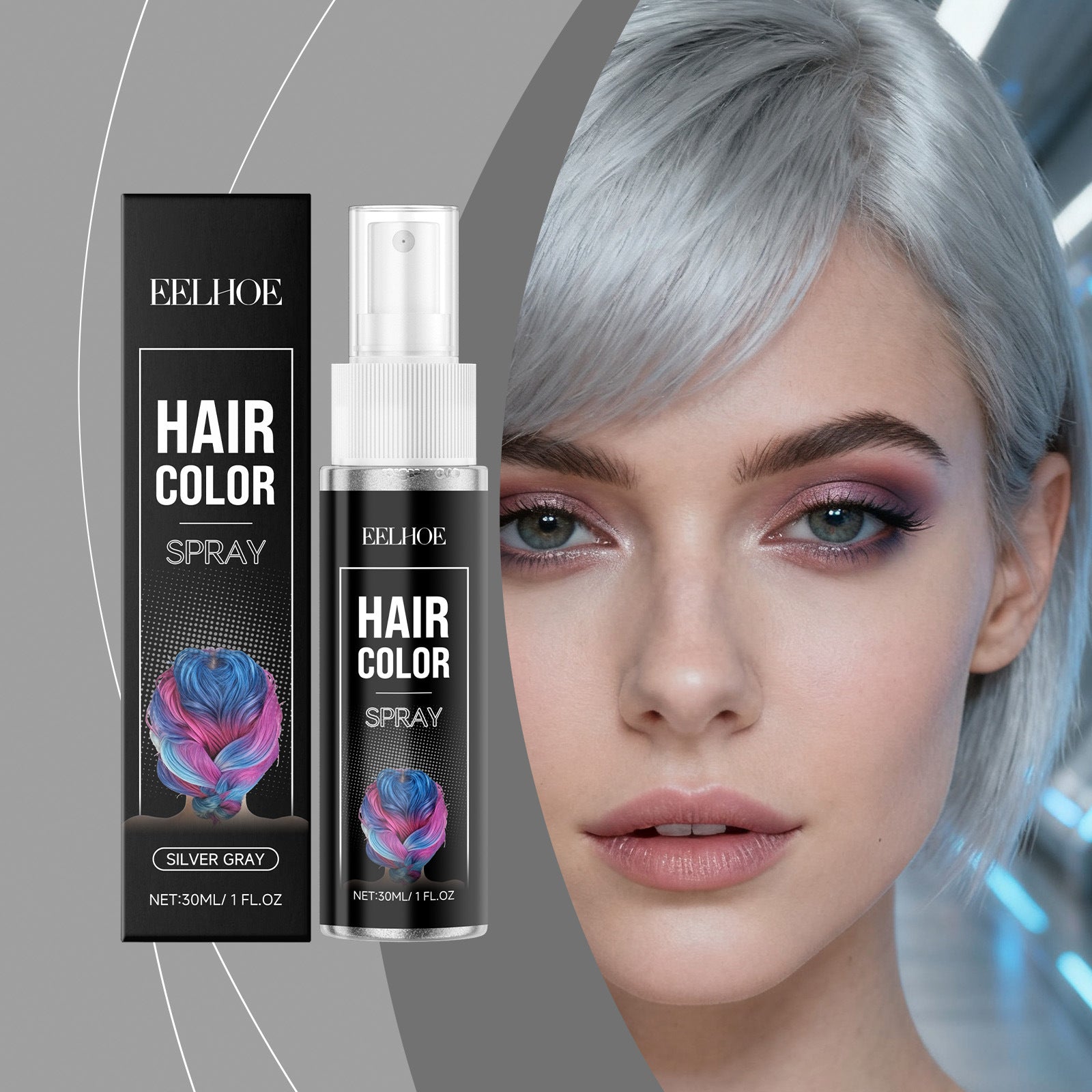 Spray de couleur de cheveux temporaire gris argenté pour même application Facile à colorier et livre Moi