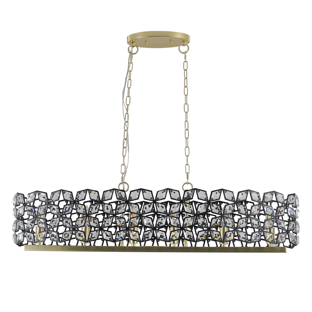 Lustre de 39" en cristal contemporain et pendentif en or noir – Fixation de lumière moderne géométrique
