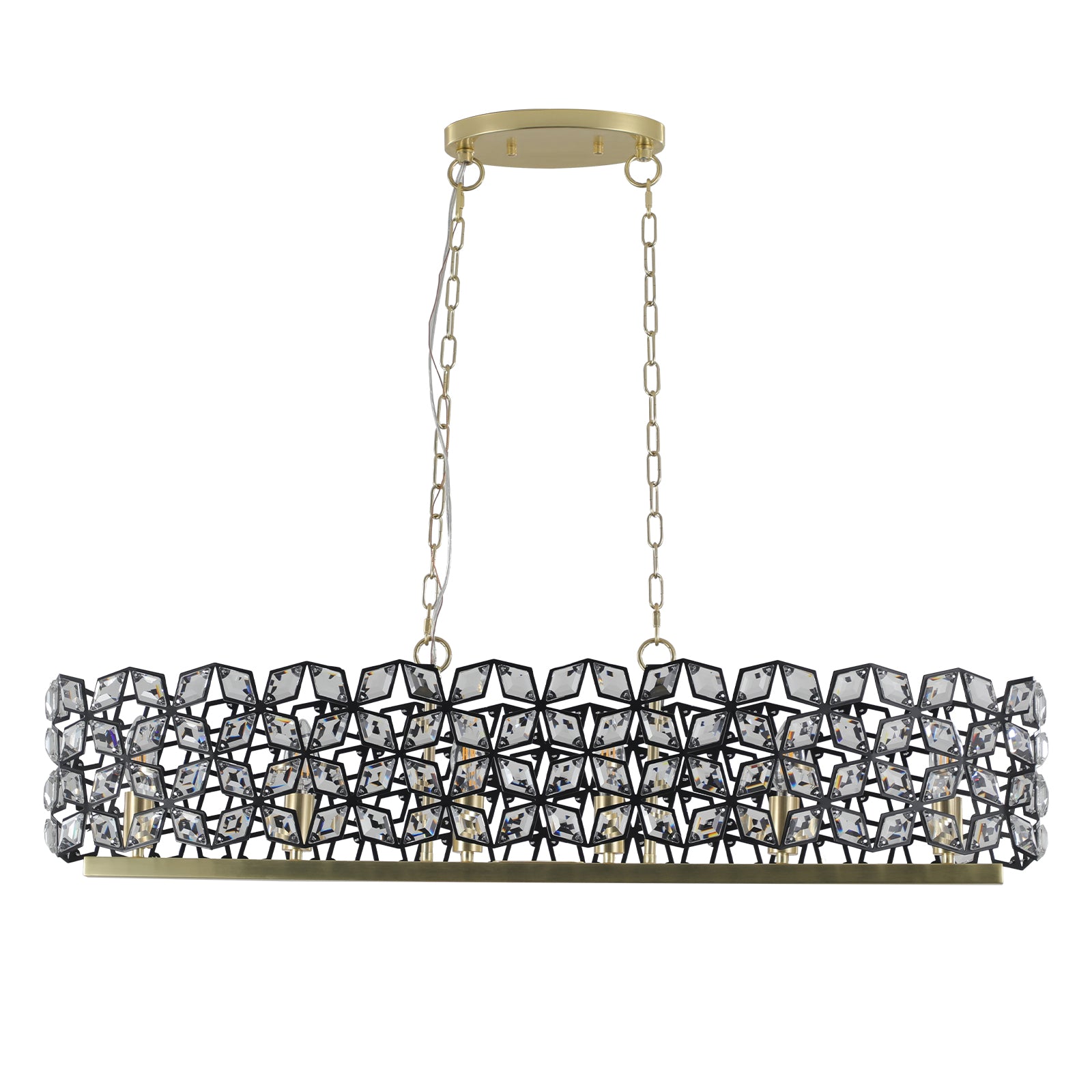 Lustre de 39" en cristal contemporain et pendentif en or noir – Fixation de lumière moderne géométrique