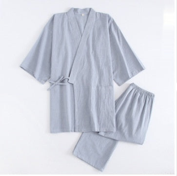 Coton Lavé Pyjama costume mince rayé hommes et femmes japonais couple Kimono pantalons