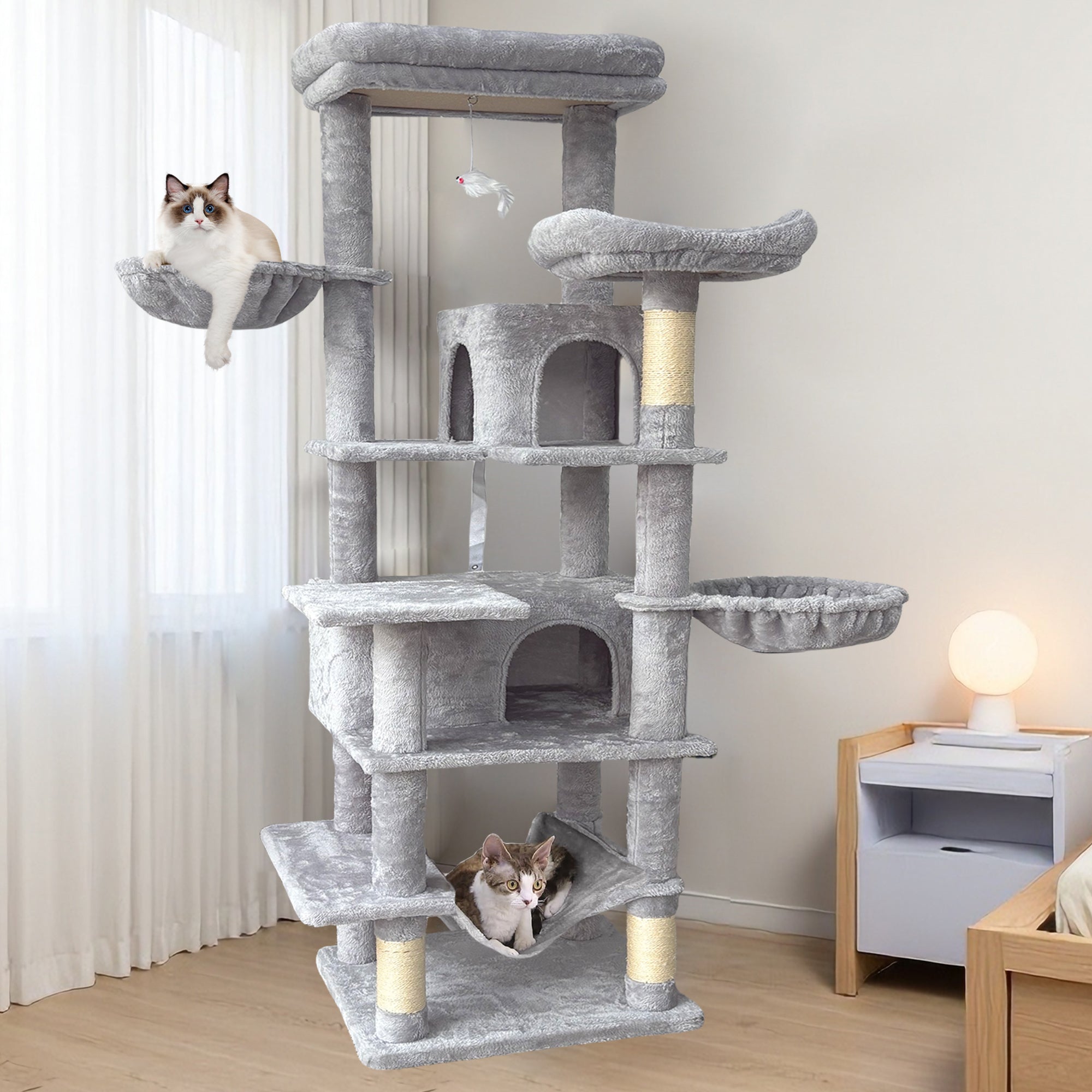 68in Grand arbre de chat vert multi-niveaux avec hamacs