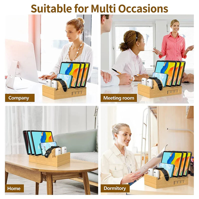Bureau Multi-USB Bamboo Chargeur Bracket