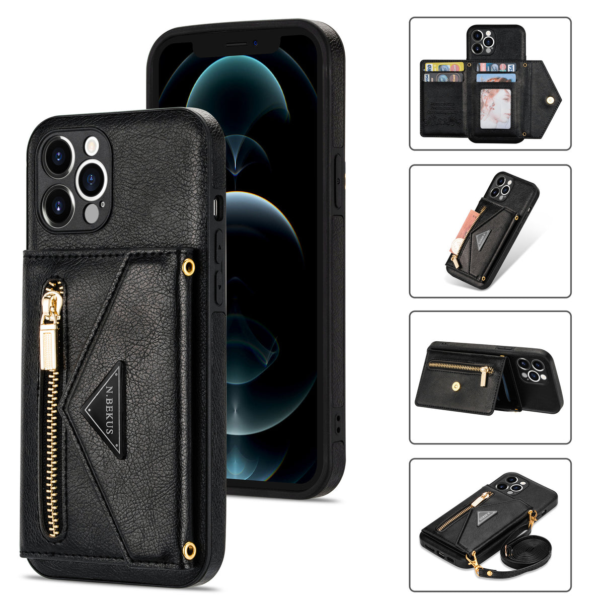Étui téléphonique croisé avec bracelet en cuir et insert de carte