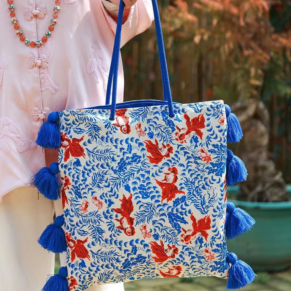 Sac en toile de tassel contrast-colore style chinois