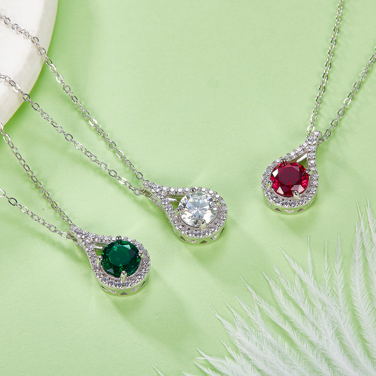 S925 Collier en argent sterling Teardrop Halo