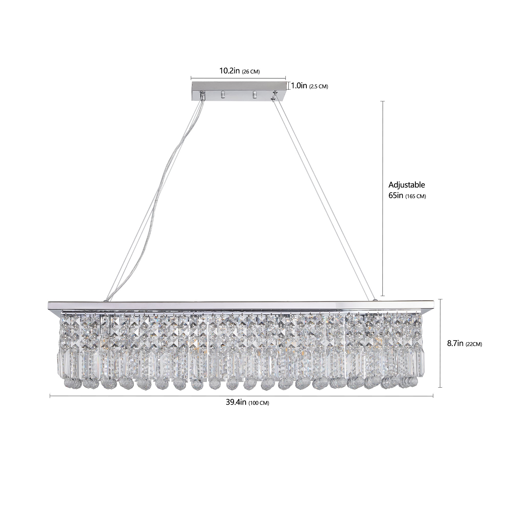 Lustre en cristal moderne pour salle à manger Rectangle blanc 8 lumières Raindrop Lustre Cont