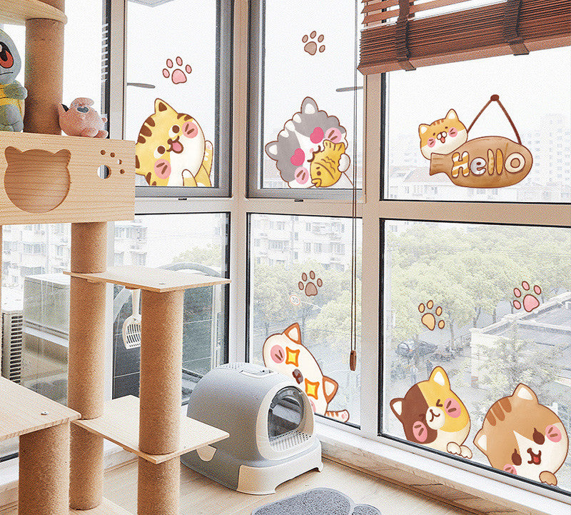 Stickers Armoire Cat Cartoon Stickers Décoration de chambre Créative Stickers Mur Litter Cat