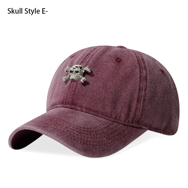 Vintage Crâne lavé Casquette de baseball 3D en métal Emblem réglable Unisex Dad Hat Streetwear