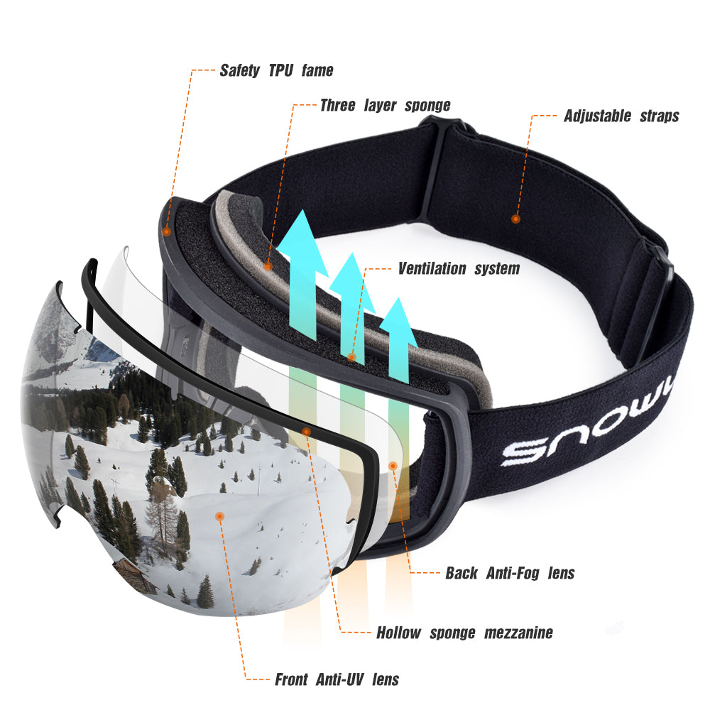 Lunettes de ski anti-fog double couche