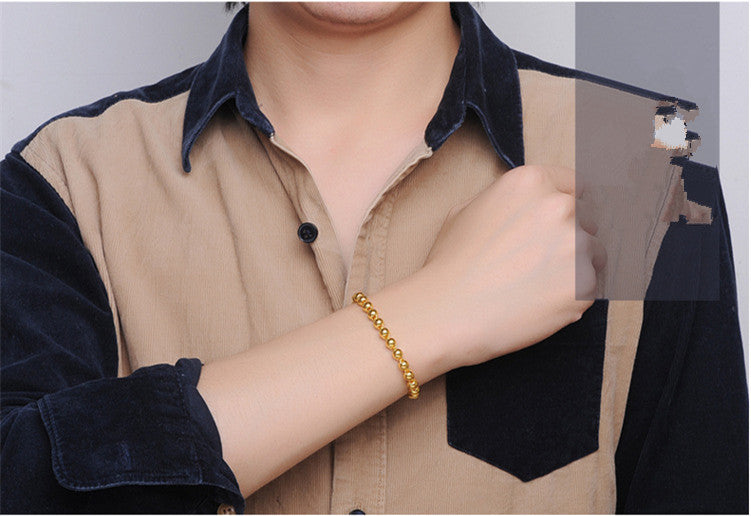 Bracelet en perles rond homme avec imitation or 24k