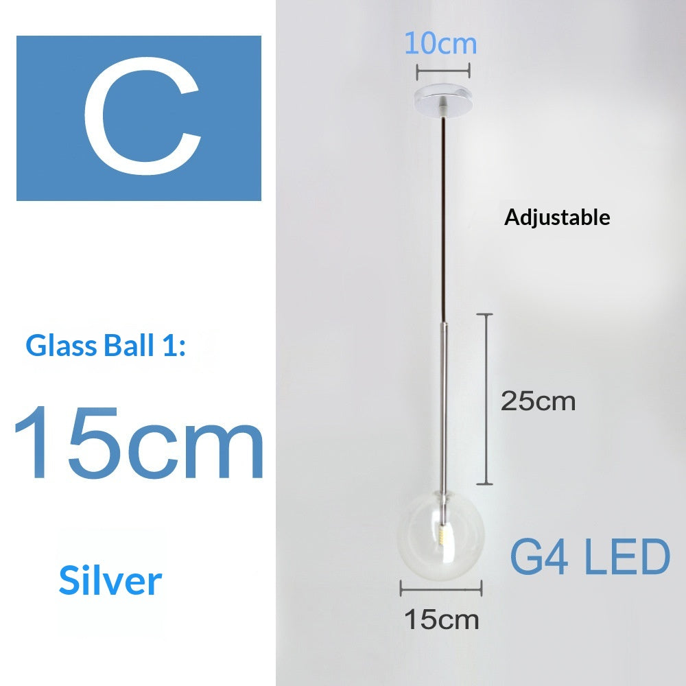 Style nordique Singlehead Transparent Ronde Pendentif Lumière Moderne Minimalist Bal en verre