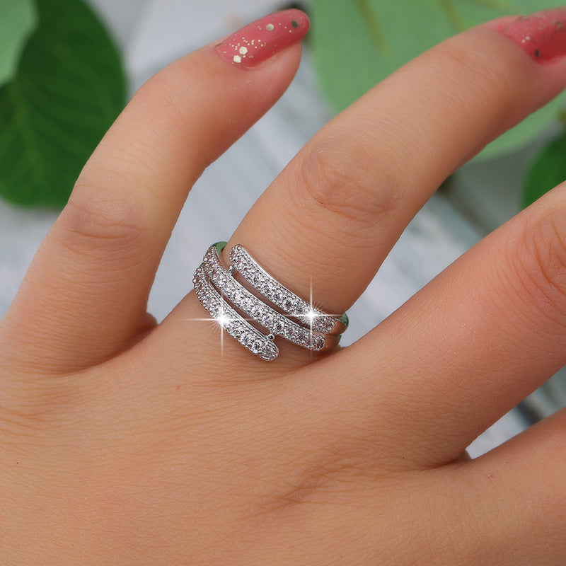 Mode Simple Atmosphère Micro Inlaid Zircon Anneau Femme Nail Anneau Anneau Anneau Factory Dire