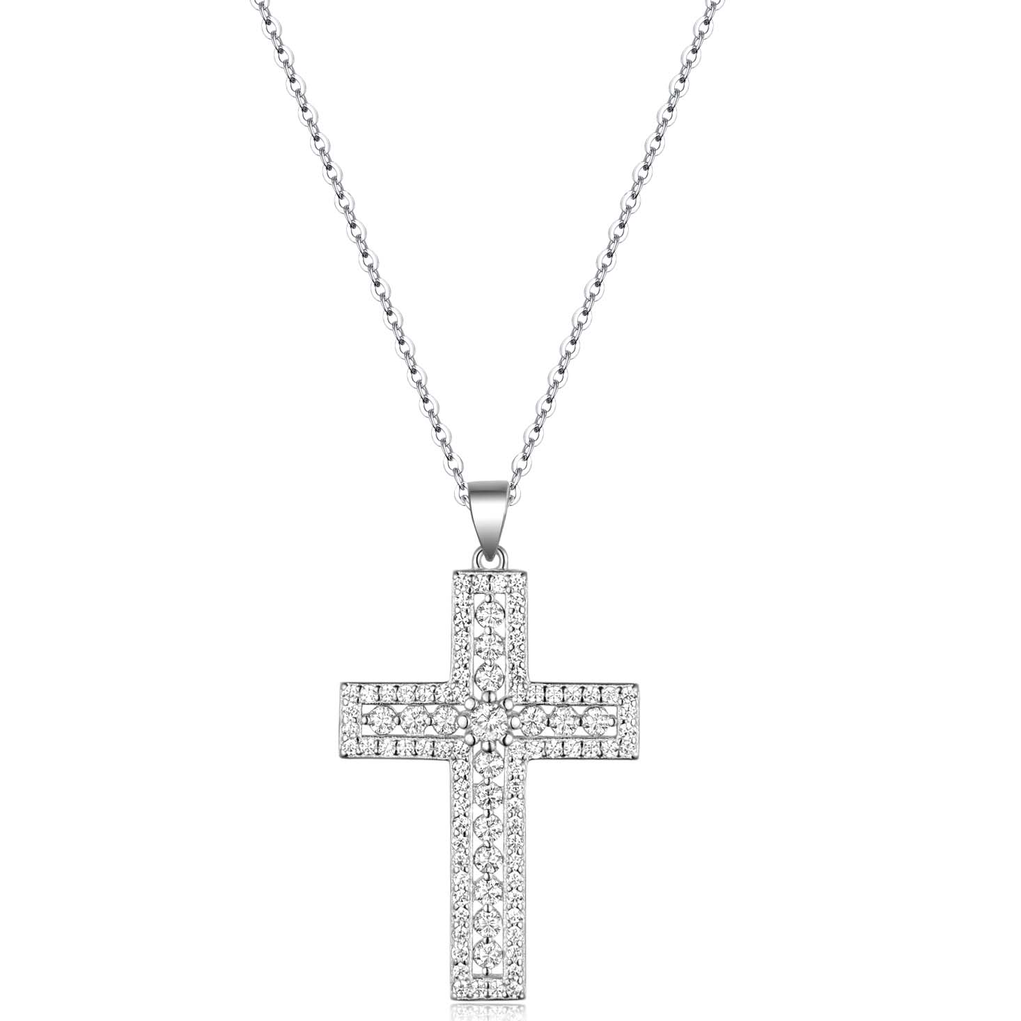 S925 Argent Sterling D Couleur VVS1 Moissanite Pave Collier Cross 45cm Platine plaqué GRA