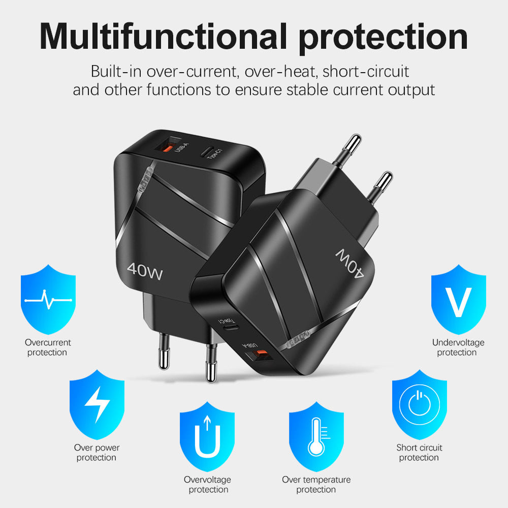 Chargeur de téléphone portable à recharge rapide 40W PD QC30