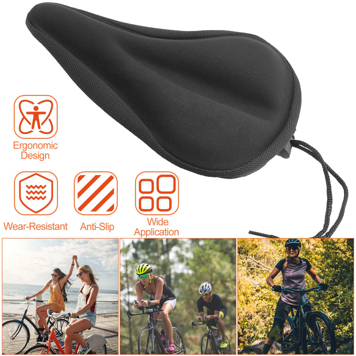 1Pc Non-slip Comfortable Bicycle Seat Cover Padded Bike Wear-Resistant Soft Cover