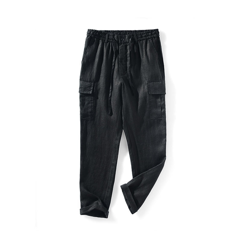 Pantalons en lin respirant à la taille moyenne