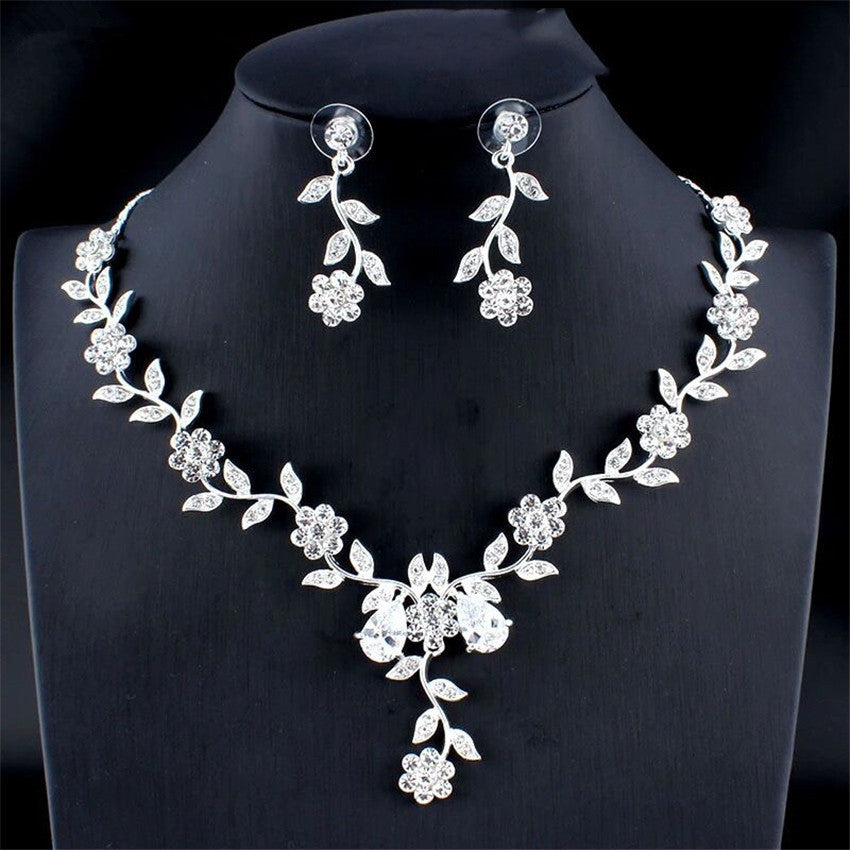 Golden Zircon Jeu de bijoux Collier de mariée Boucles d'oreilles Mariage Ensemble deux pièces
