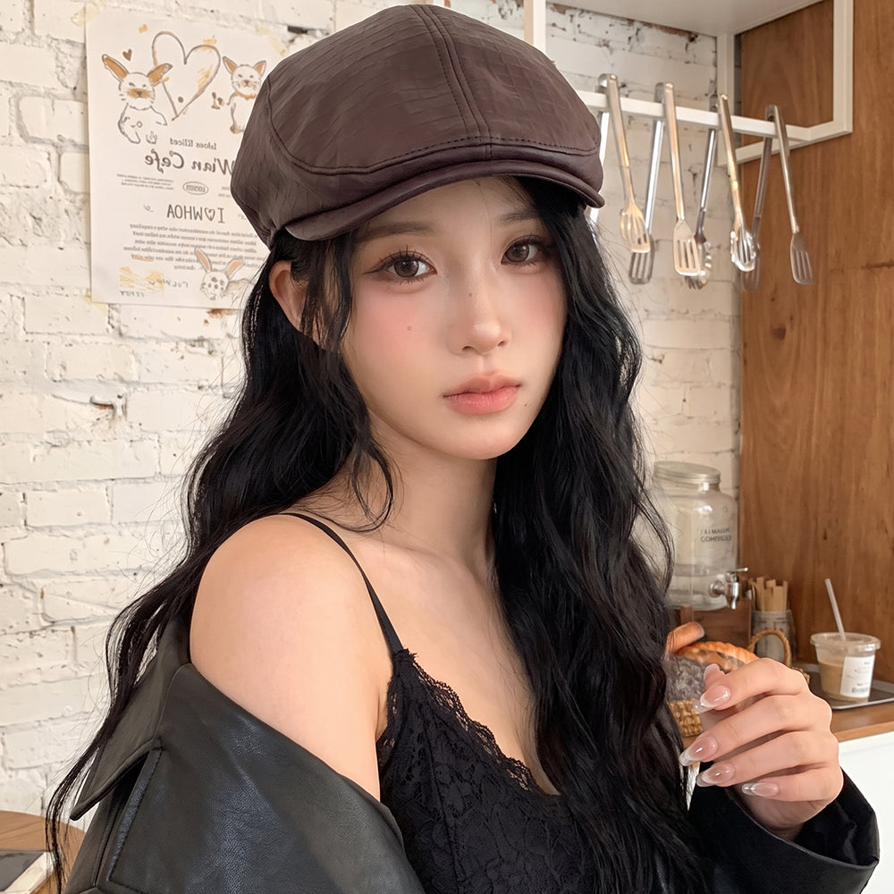 PU Embossed Check Pattern Forward Cap