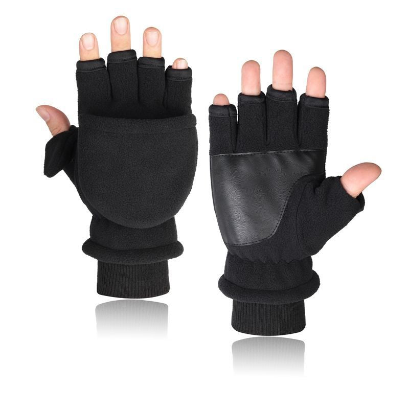 Gants de velours double couche Flip Touch écran demi-finger Gants