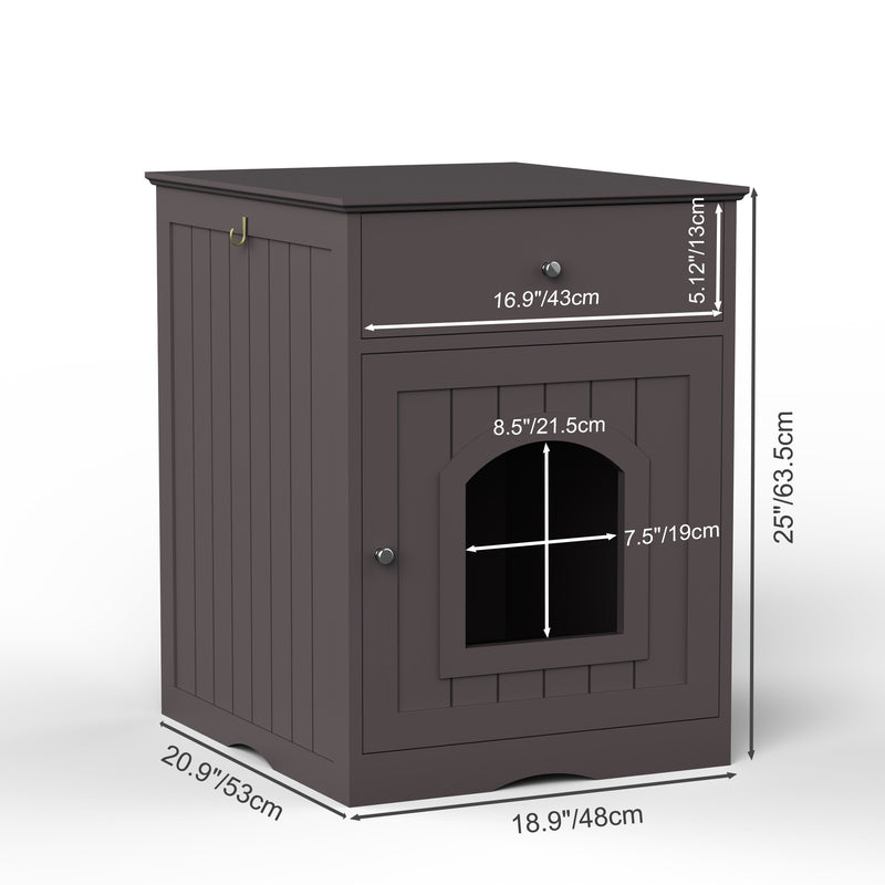 Boîte à litière en bois noir Enclosure W Tiroir et table latérale