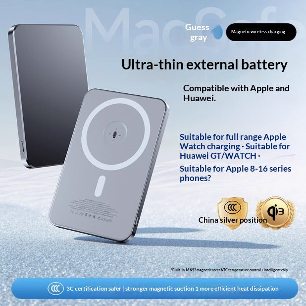 Batterie externe Charge magnétique Banque de puissance ultra mince Compact portable et haute capacité