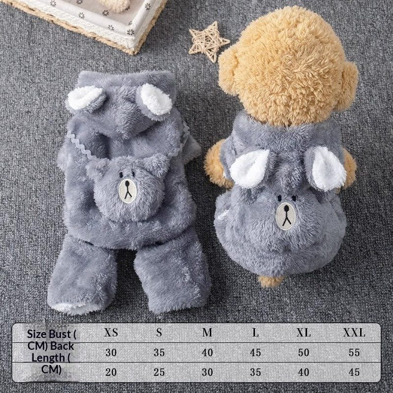 Vêtements pour animaux de compagnie d'hiver en peluche style ours quatre pattes Outfit doublé de polaire et extra-épaisseur