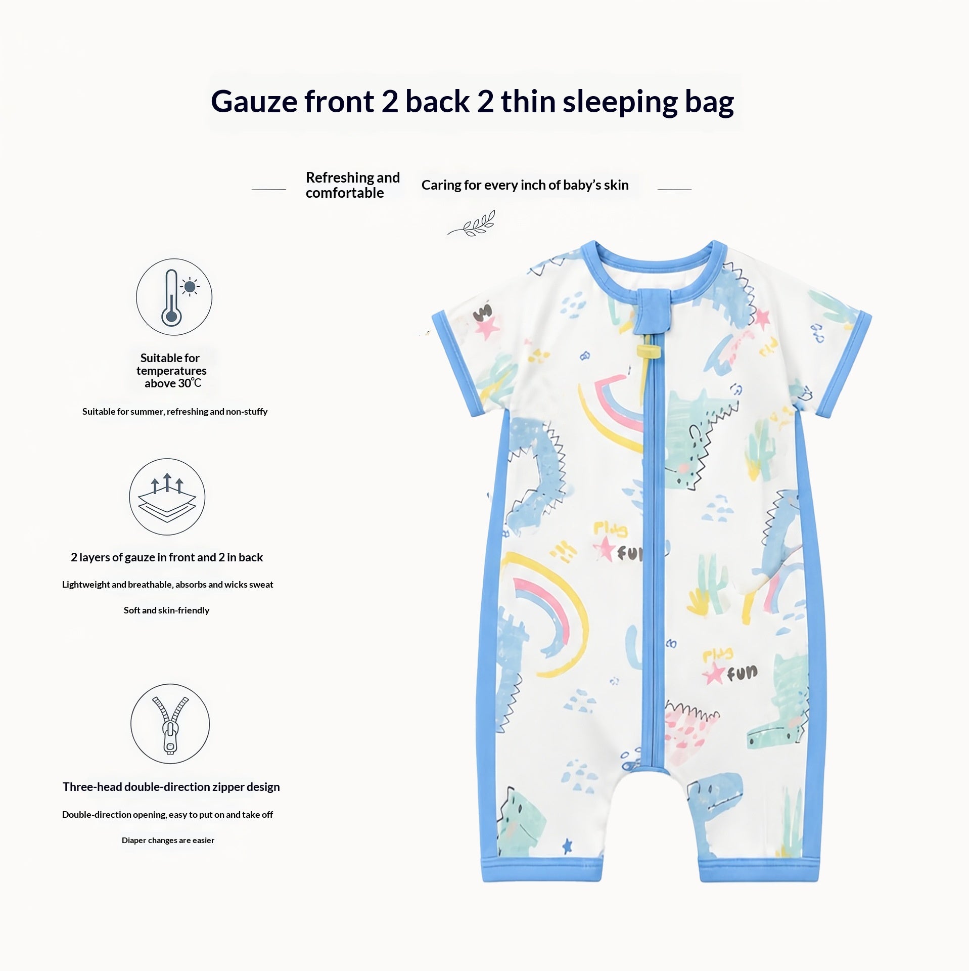 Dudu SpringSummer Sac de couchage léger pour bébé Gauze