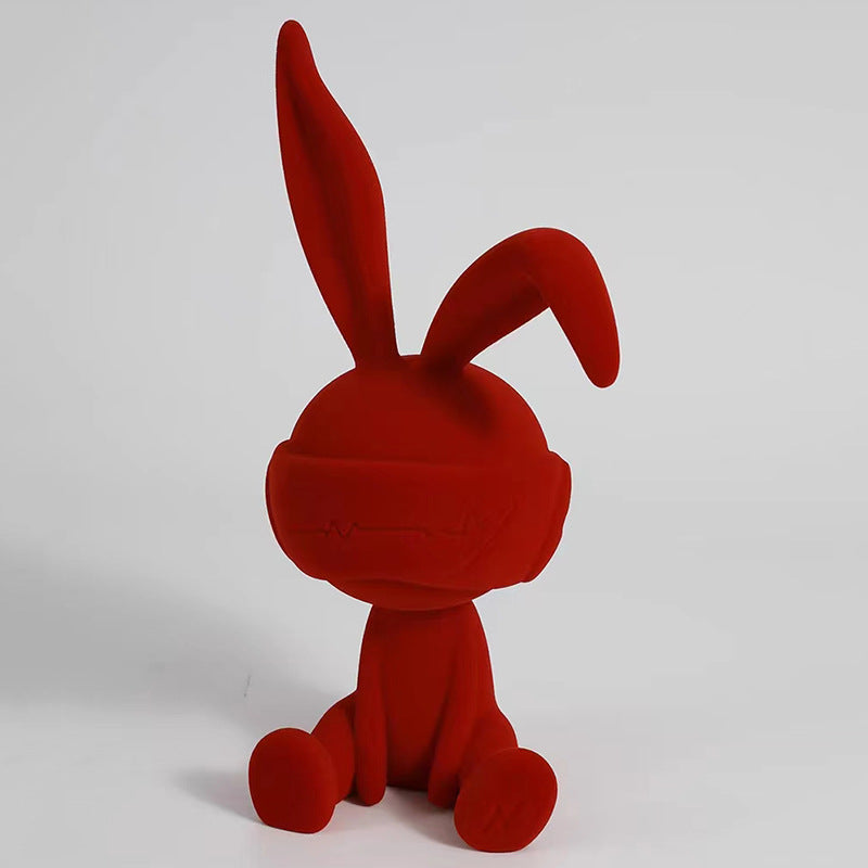Suede Blindfold Rabbit Resin Ornament Trendy Home Decor