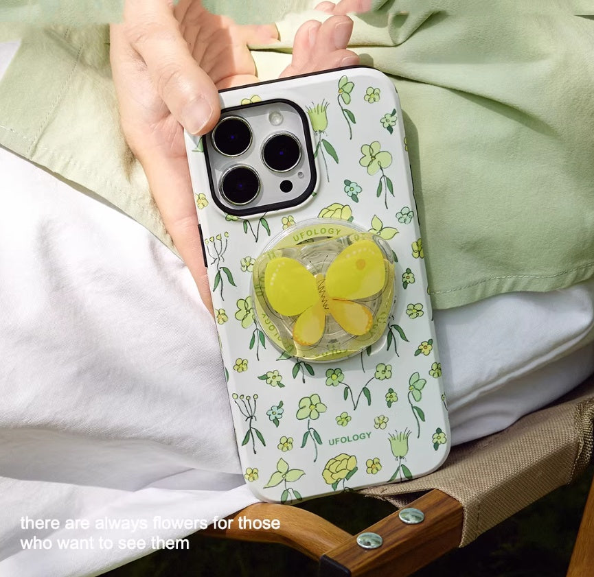 Cas frais de téléphone jaune laiteux avec un motif floral Et une texture douce comme la peau