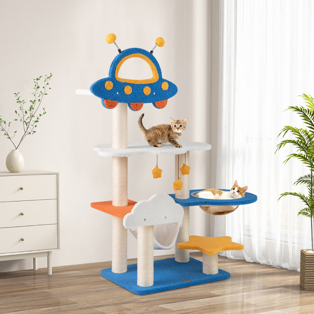 49 Inches Tall Cat Tree avec OVNI Top Perch Space Capsule et Sisal Scratching Posts