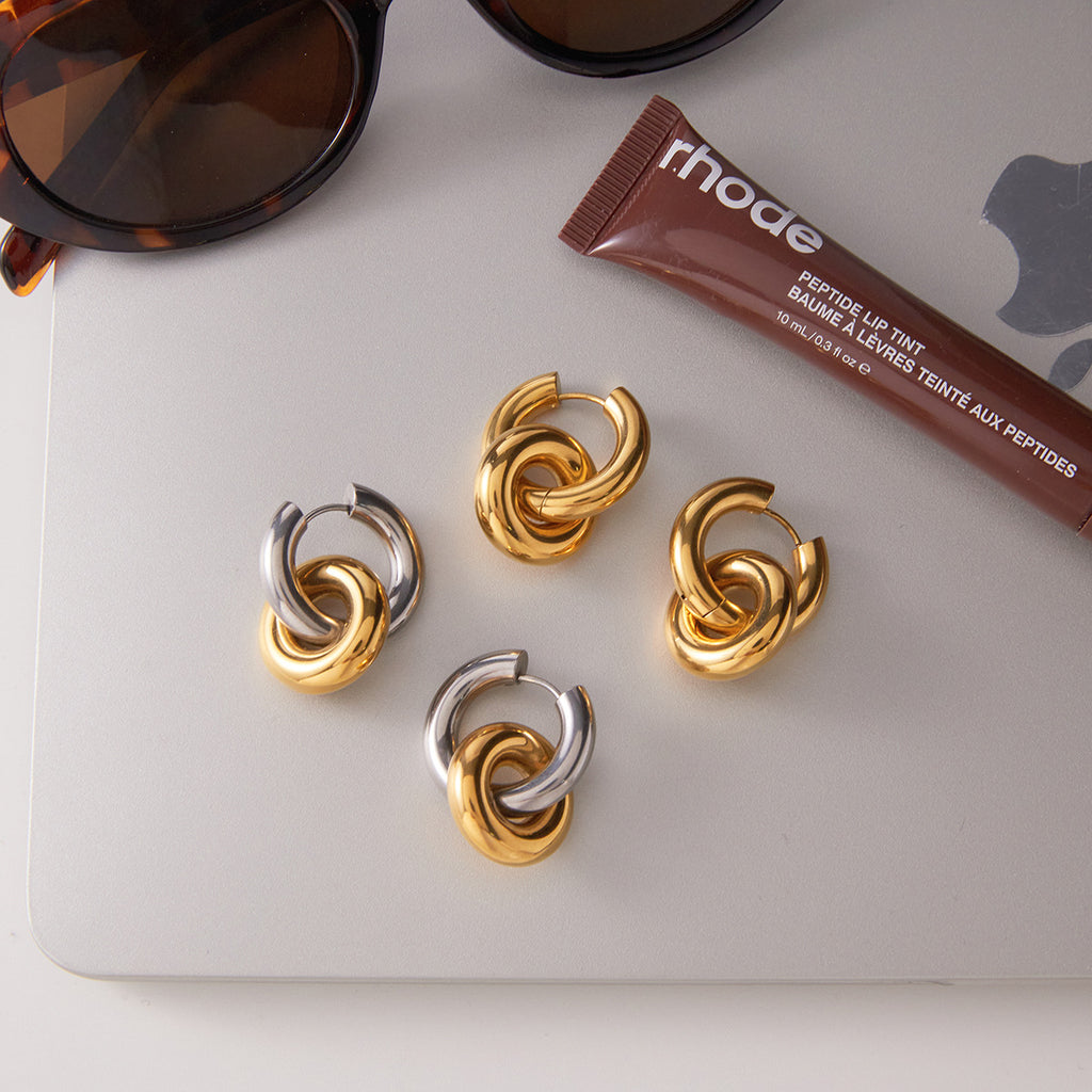 Boucles d'oreilles en acier inoxydable à boucles doubles Léger Luxe et haut de gamme