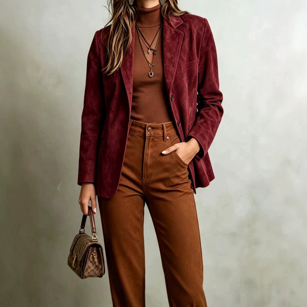 Veste pour femme Vintage Faux Suede Veste à manches simples Elégant vêtements de dessus rétro