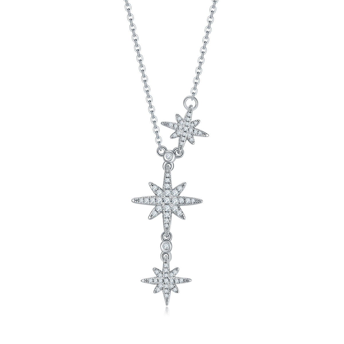 S925 Collier d'étoile de pave argentée Sterling 3-Tier Meteor Pendentif 43cm Platine plaqué GRA Cer