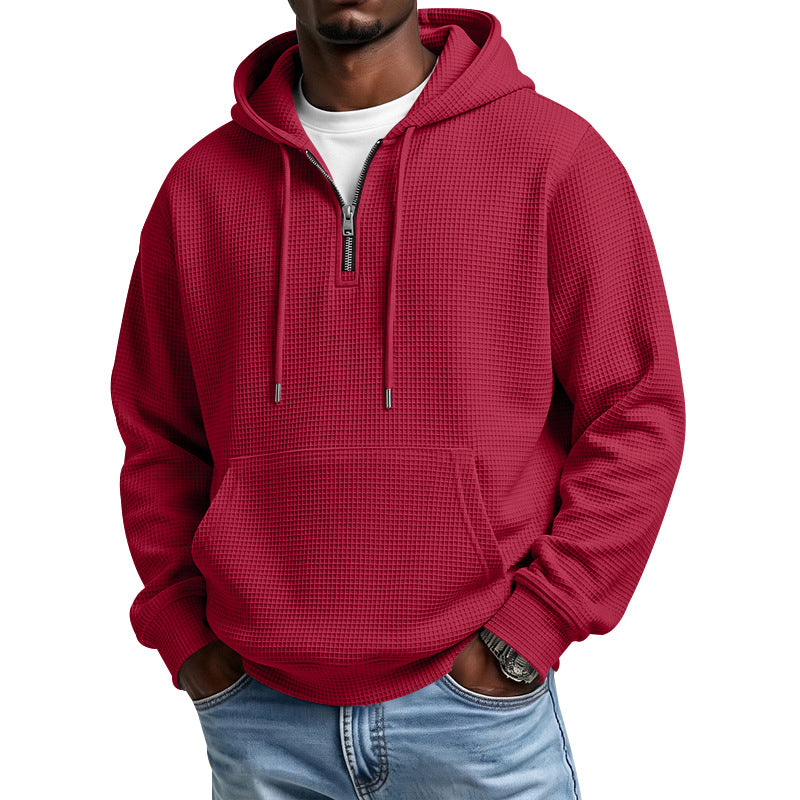 Hommes Waffle-weave demi-zip Hoodie