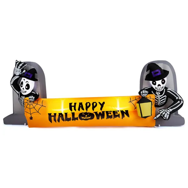 9.6FT Grandes décorations gonflables Halloween Squelette Tombstone Banner