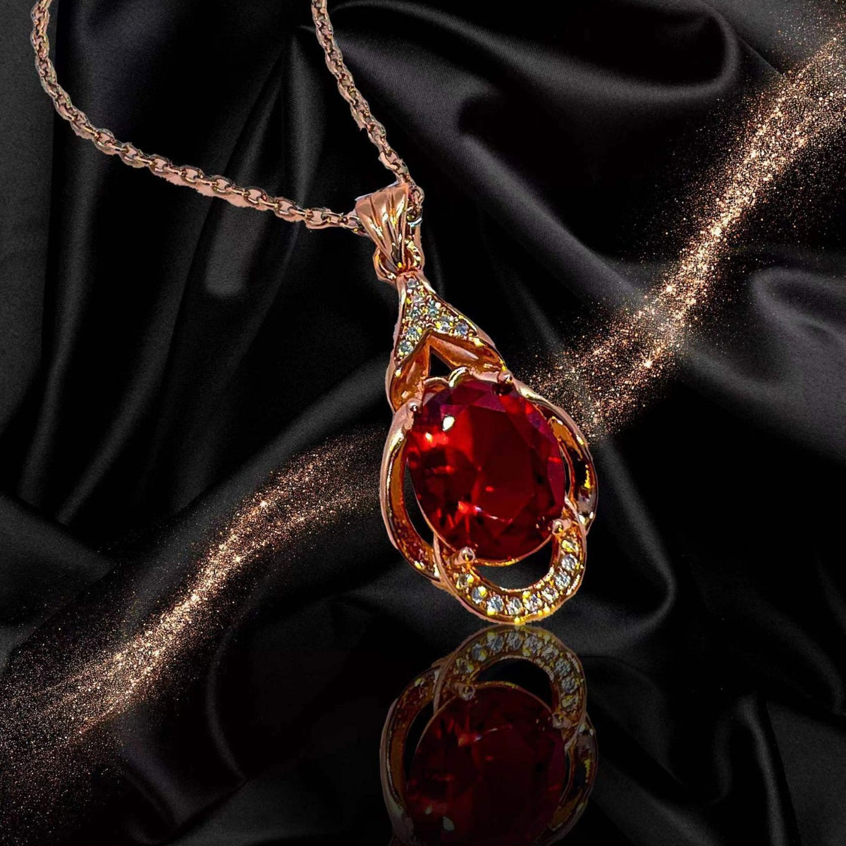 Collier pendentif en pierre gemme couleur Tourmaline rouge style coréen