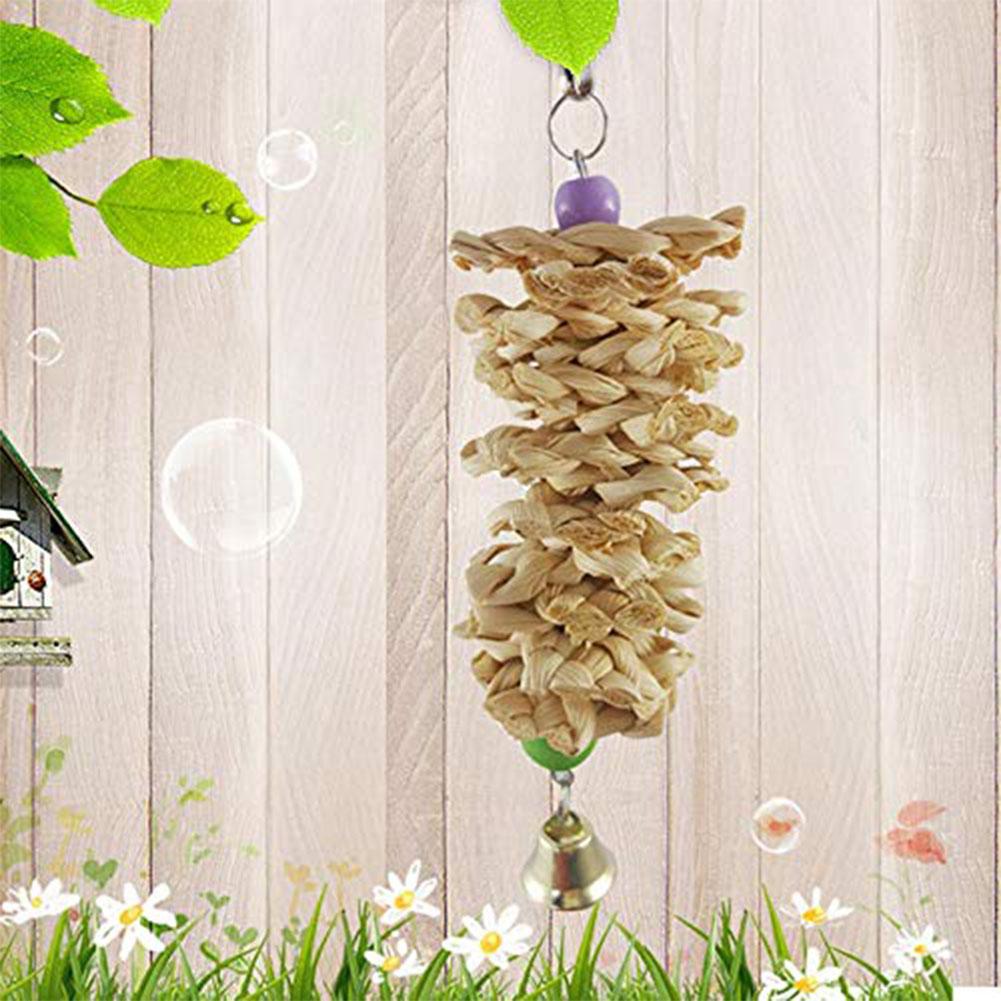 Jouet de perroquet d'oiseau avec Cage de suspension de bite en bois naturel de Bell