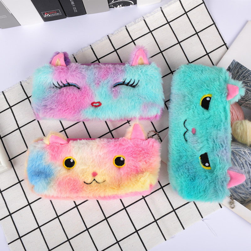 Laser couleur chat peluche crayon cas étudiant papeterie sac