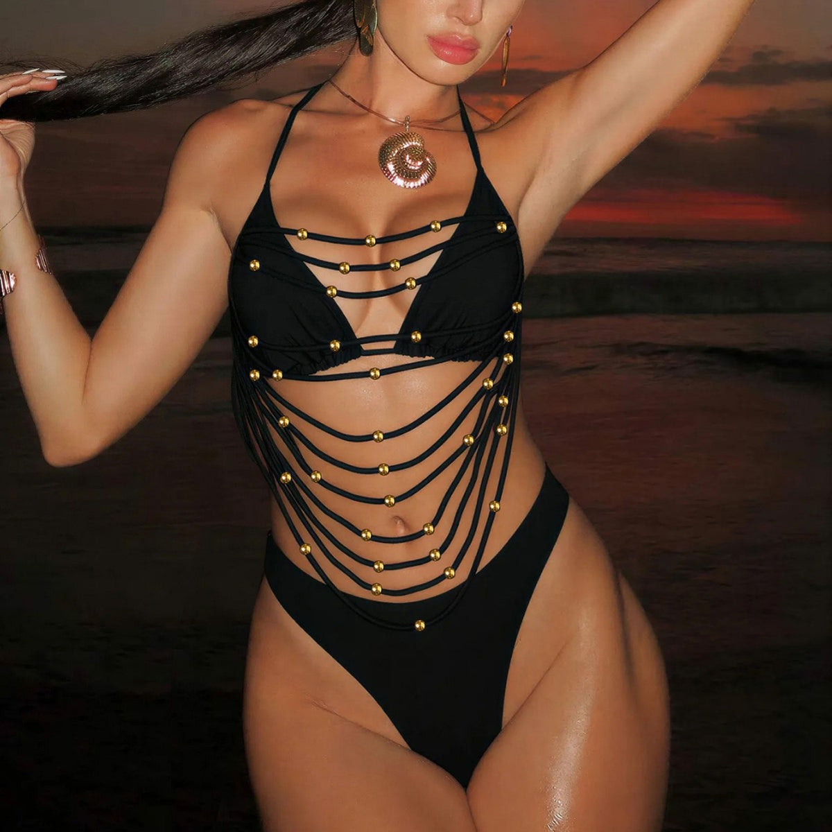 Bikini pour maillot de bain en couleur solide Sexy Hollow-out